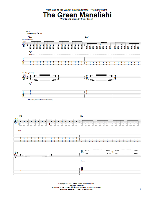 Peter Green The Green Manalishi Sheet Music Notes & Chords for Guitar Tab - Download or Print PDF