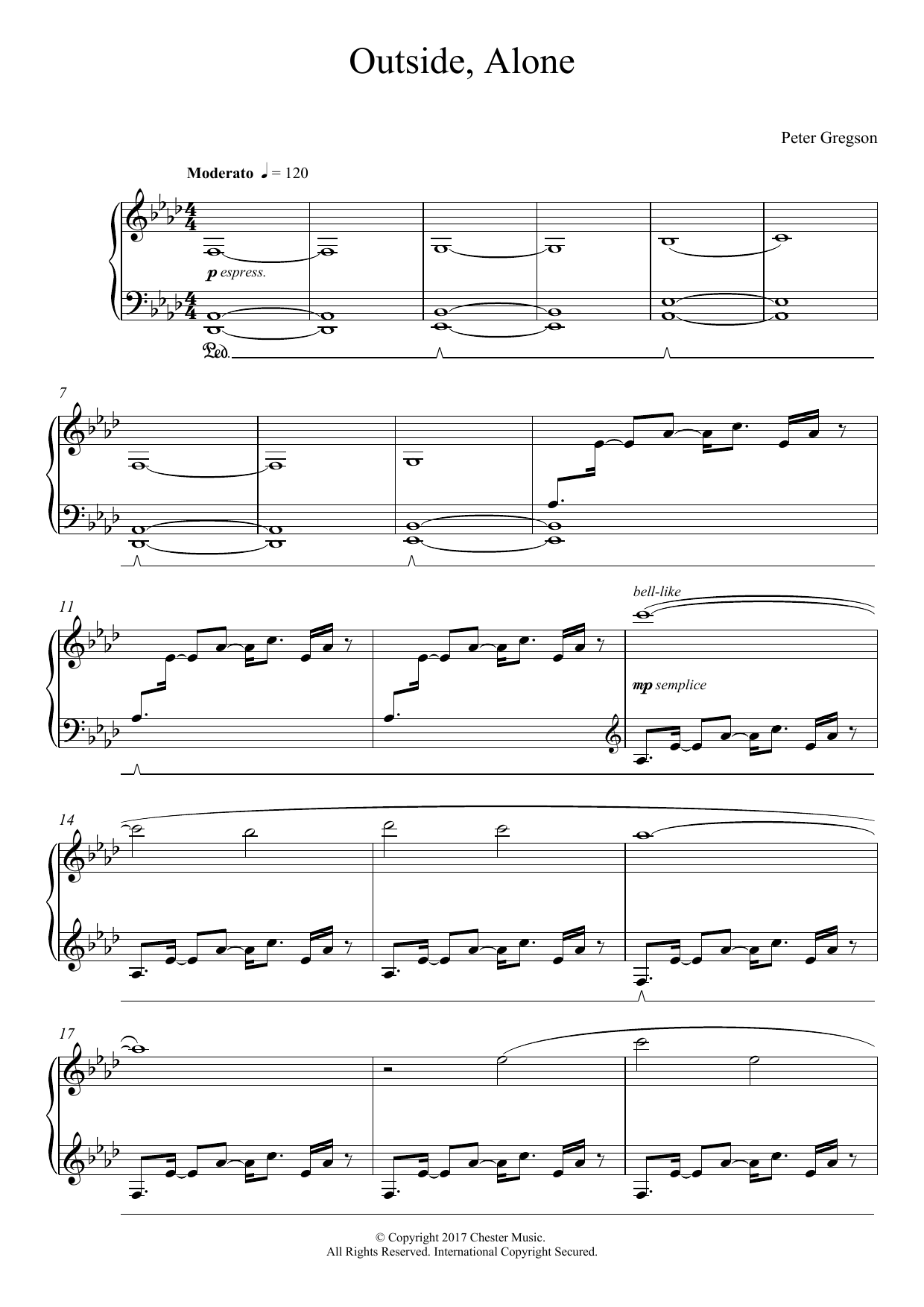 Peter Gregson Outside, Alone Sheet Music Notes & Chords for Piano - Download or Print PDF