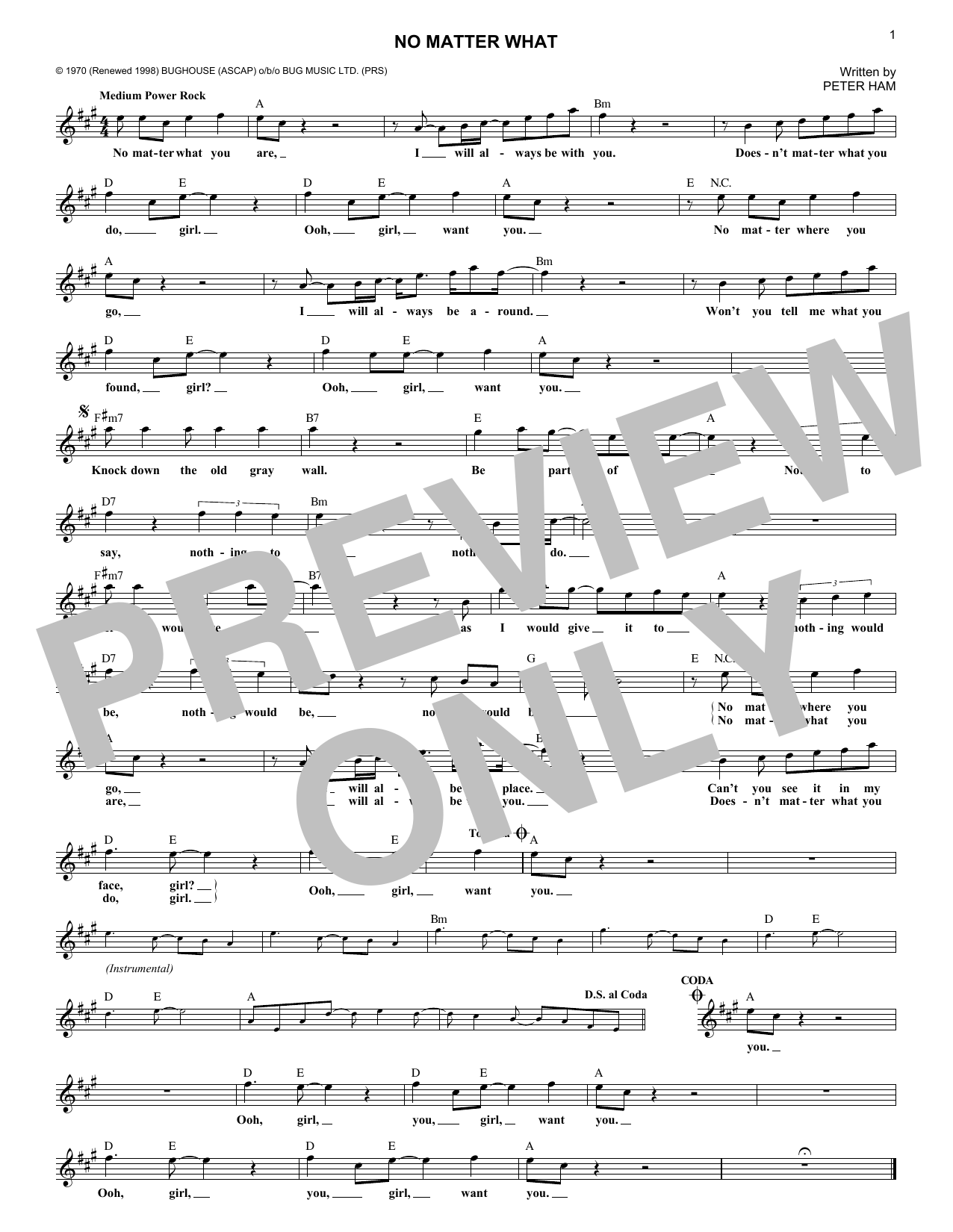 Peter Ham No Matter What Sheet Music Notes & Chords for Melody Line, Lyrics & Chords - Download or Print PDF