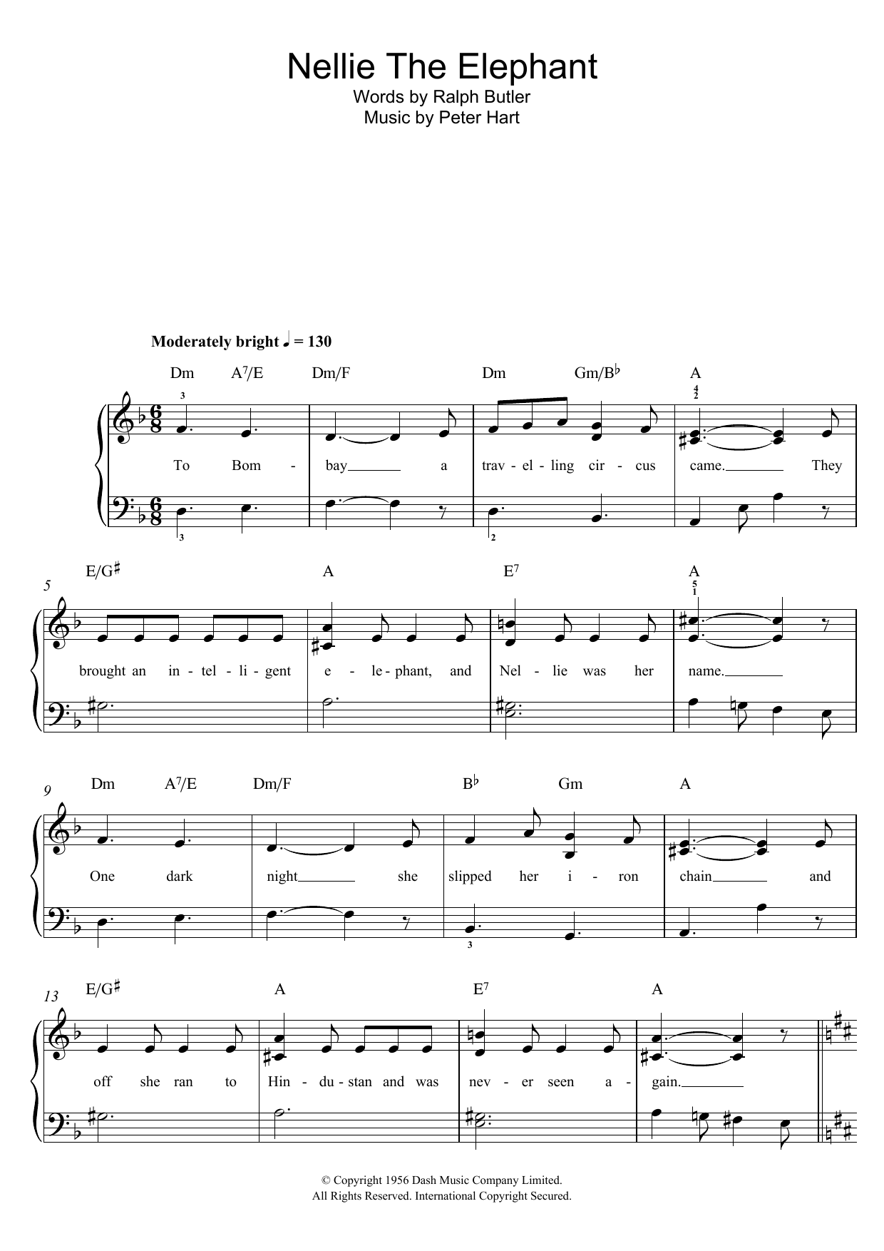 Peter Hart Nellie The Elephant Sheet Music Notes & Chords for Piano Chords/Lyrics - Download or Print PDF