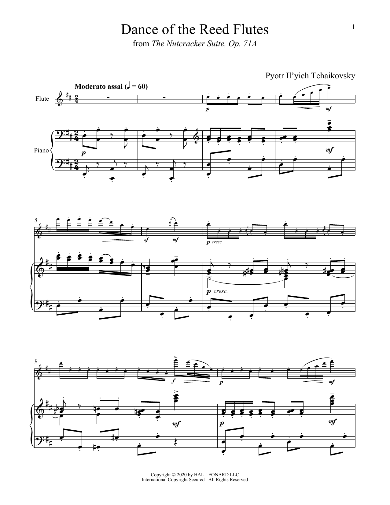 Pyotr Il'yich Tchaikovsky Dance Of The Reed Flutes, Op. 71a Sheet Music Notes & Chords for Flute and Piano - Download or Print PDF