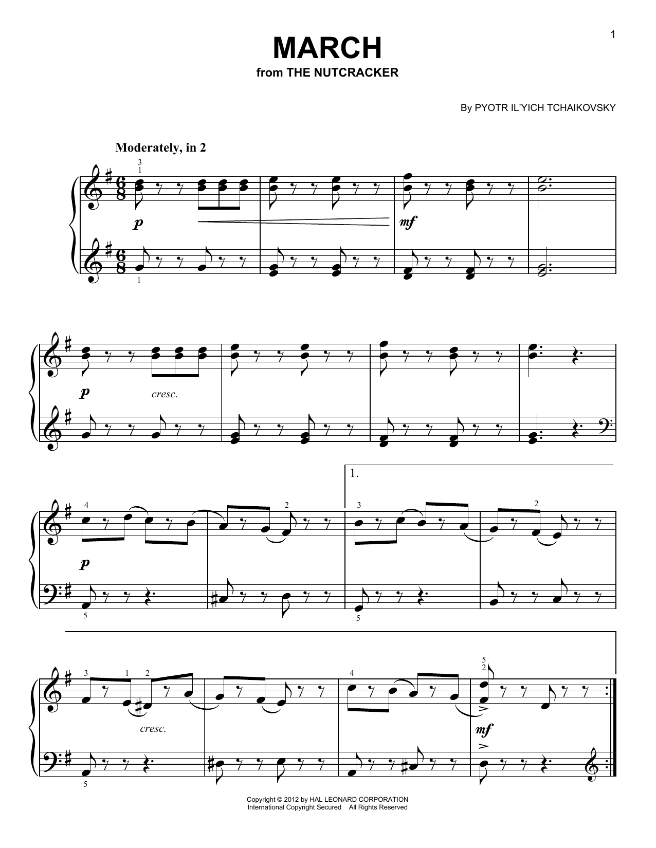 Pyotr Ilyich Tchaikovsky March Sheet Music Notes & Chords for Easy Piano - Download or Print PDF