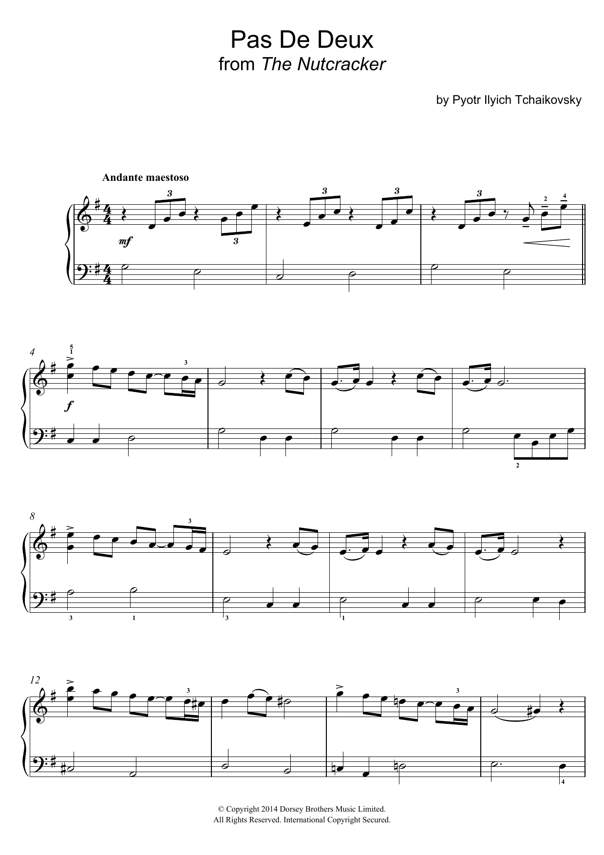 Pyotr Ilyich Tchaikovsky Pas De Deux Sheet Music Notes & Chords for Easy Piano - Download or Print PDF