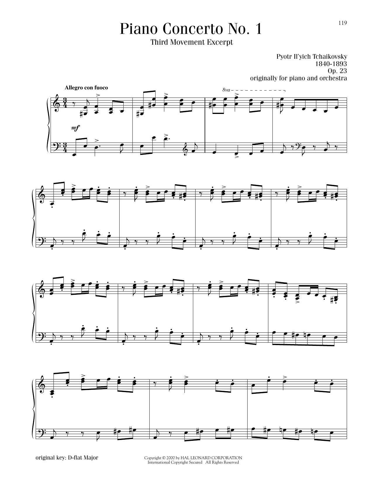Pyotr Il'yich Tchaikovsky Piano Concerto No. 1 In B-Flat Minor, Op. 23, Third Movement Excerpt Sheet Music Notes & Chords for Piano Solo - Download or Print PDF