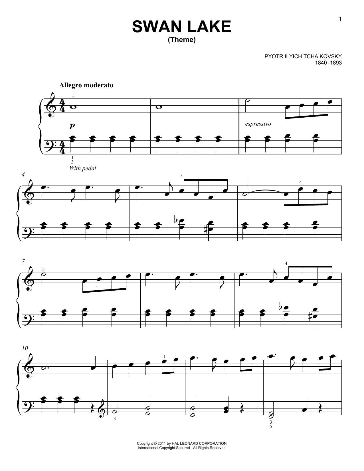 Pyotr Ilyich Tchaikovsky Swan Lake Sheet Music Notes & Chords for Melody Line & Chords - Download or Print PDF