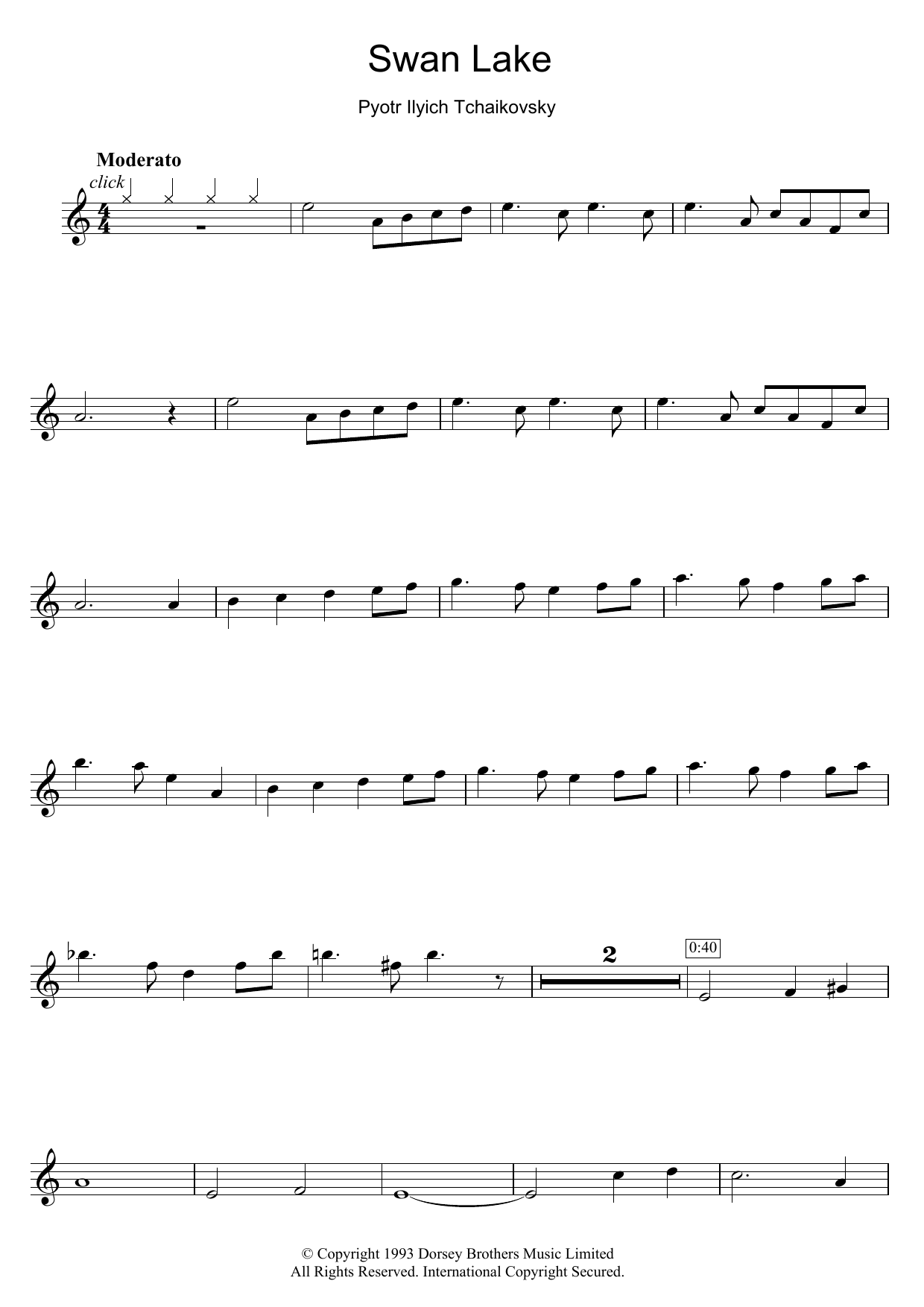 Pyotr Il'yich Tchaikovsky Swan Lake Sheet Music Notes & Chords for Woodwind Solo - Download or Print PDF
