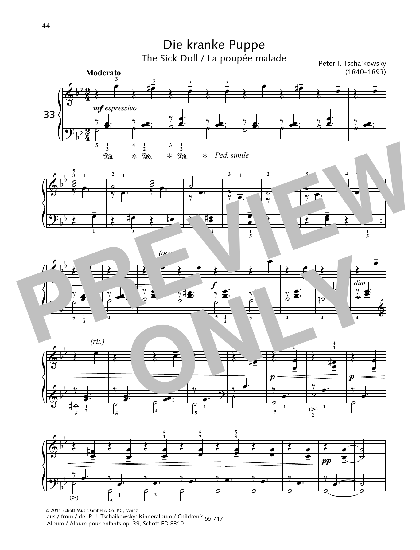 Pyotr Il'yich Tchaikovsky The Sick Doll Sheet Music Notes & Chords for Piano Solo - Download or Print PDF