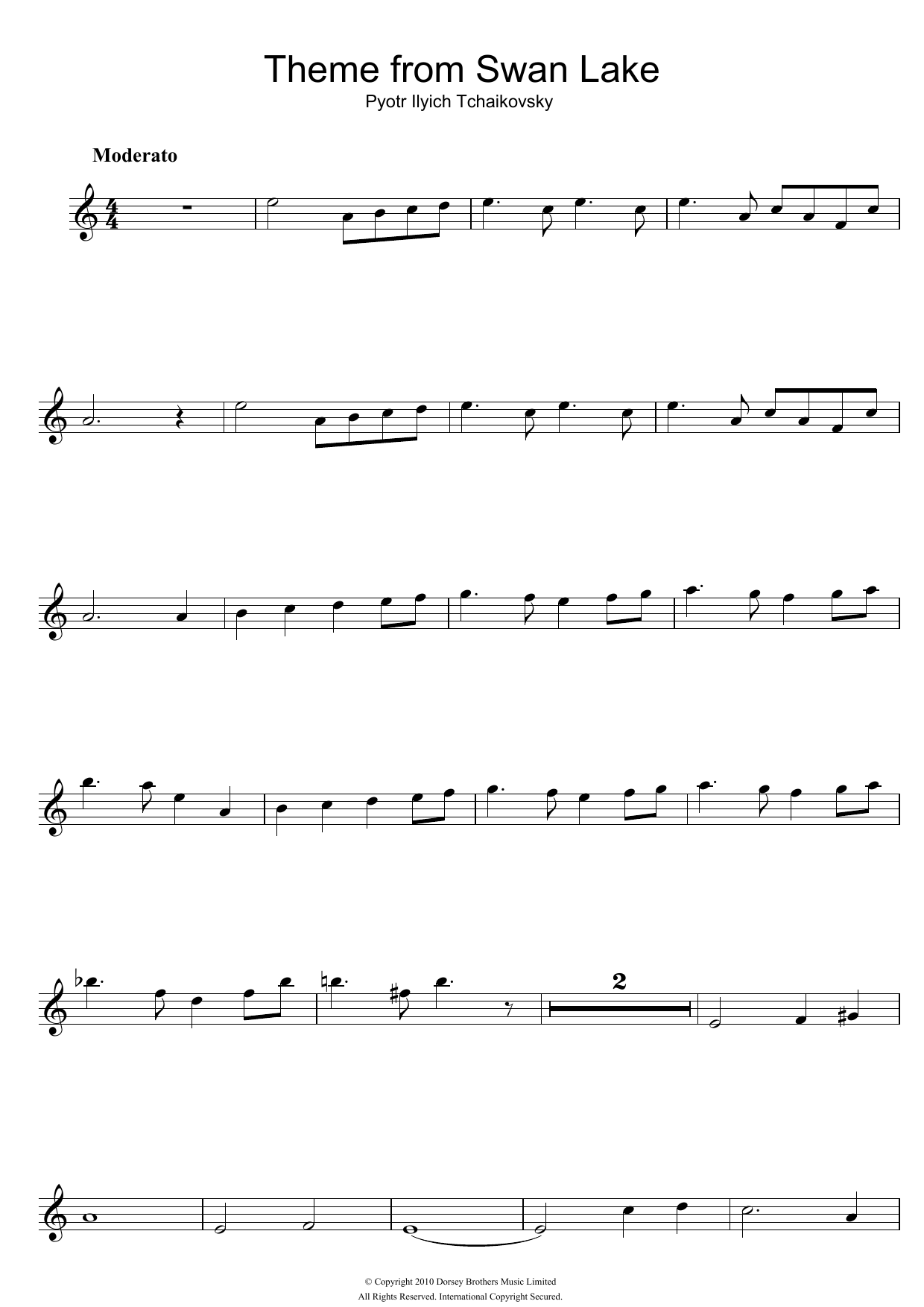 Pyotr Ilyich Tchaikovsky Theme from Swan Lake Sheet Music Notes & Chords for Flute - Download or Print PDF