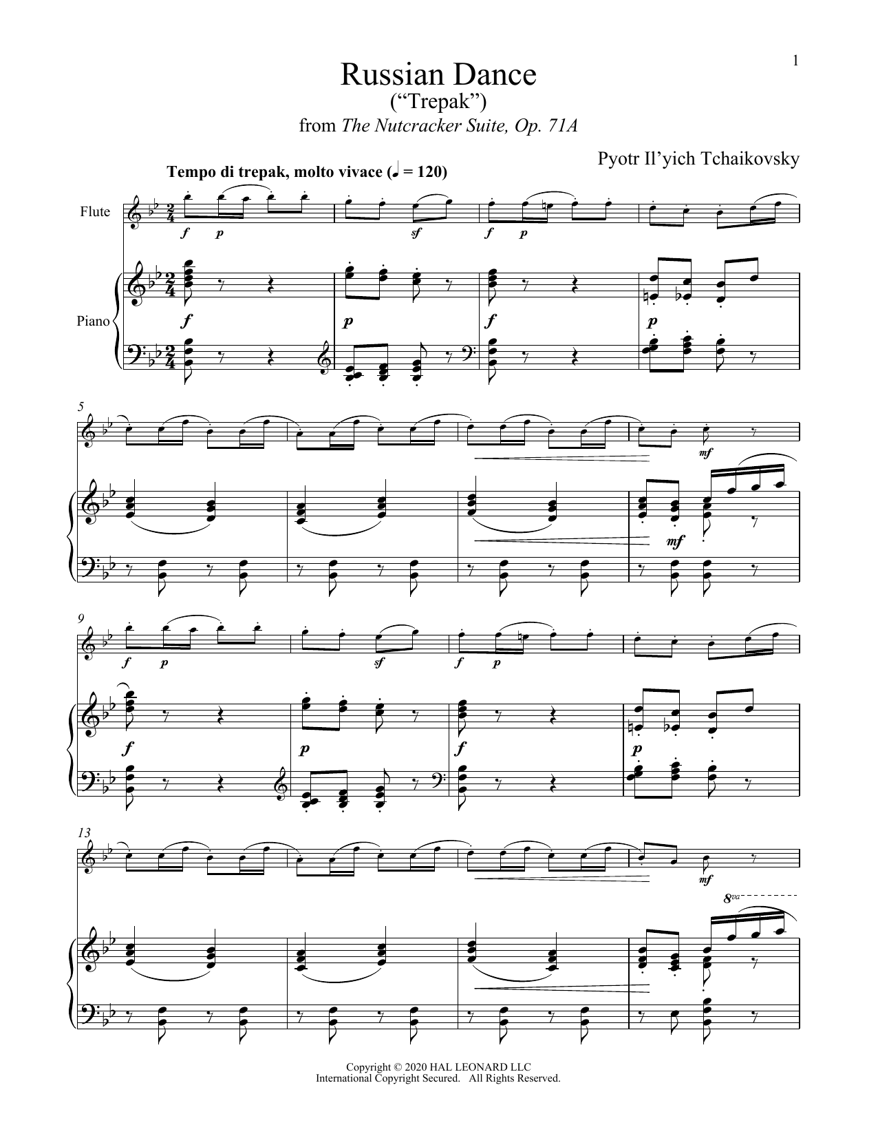 Pyotr Il'yich Tchaikovsky Trepak (from The Nutcracker) Sheet Music Notes & Chords for Flute and Piano - Download or Print PDF