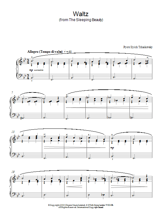 Pyotr Il'yich Tchaikovsky Waltz (from The Sleeping Beauty) Sheet Music Notes & Chords for Piano - Download or Print PDF