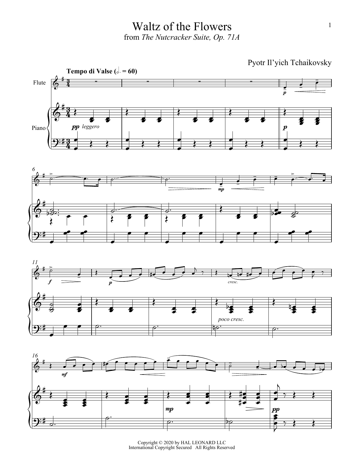 Pyotr Il'yich Tchaikovsky Waltz Of The Flowers, Op. 71a Sheet Music Notes & Chords for Flute and Piano - Download or Print PDF