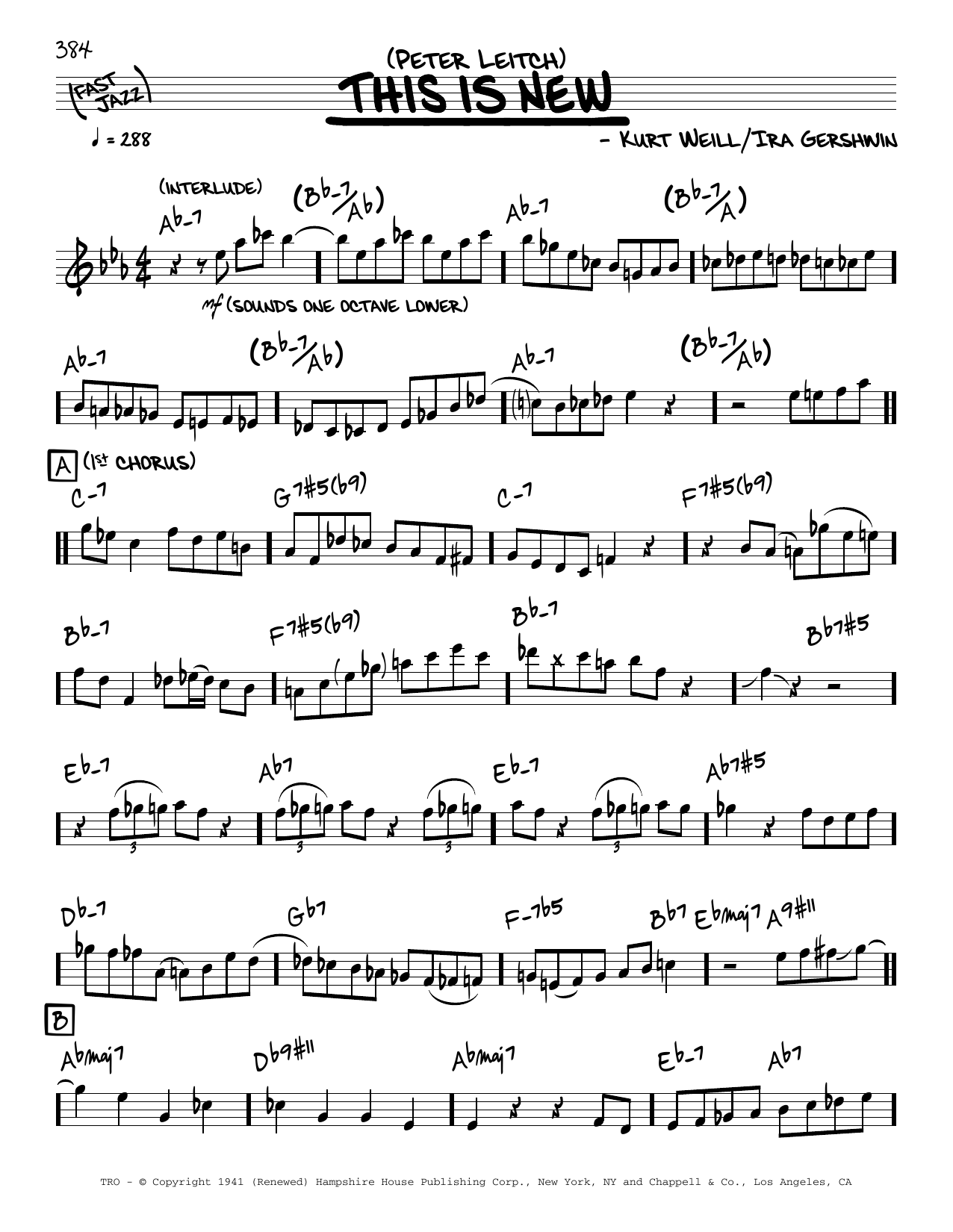 Peter Leitch This Is New (solo only) Sheet Music Notes & Chords for Real Book – Melody & Chords - Download or Print PDF