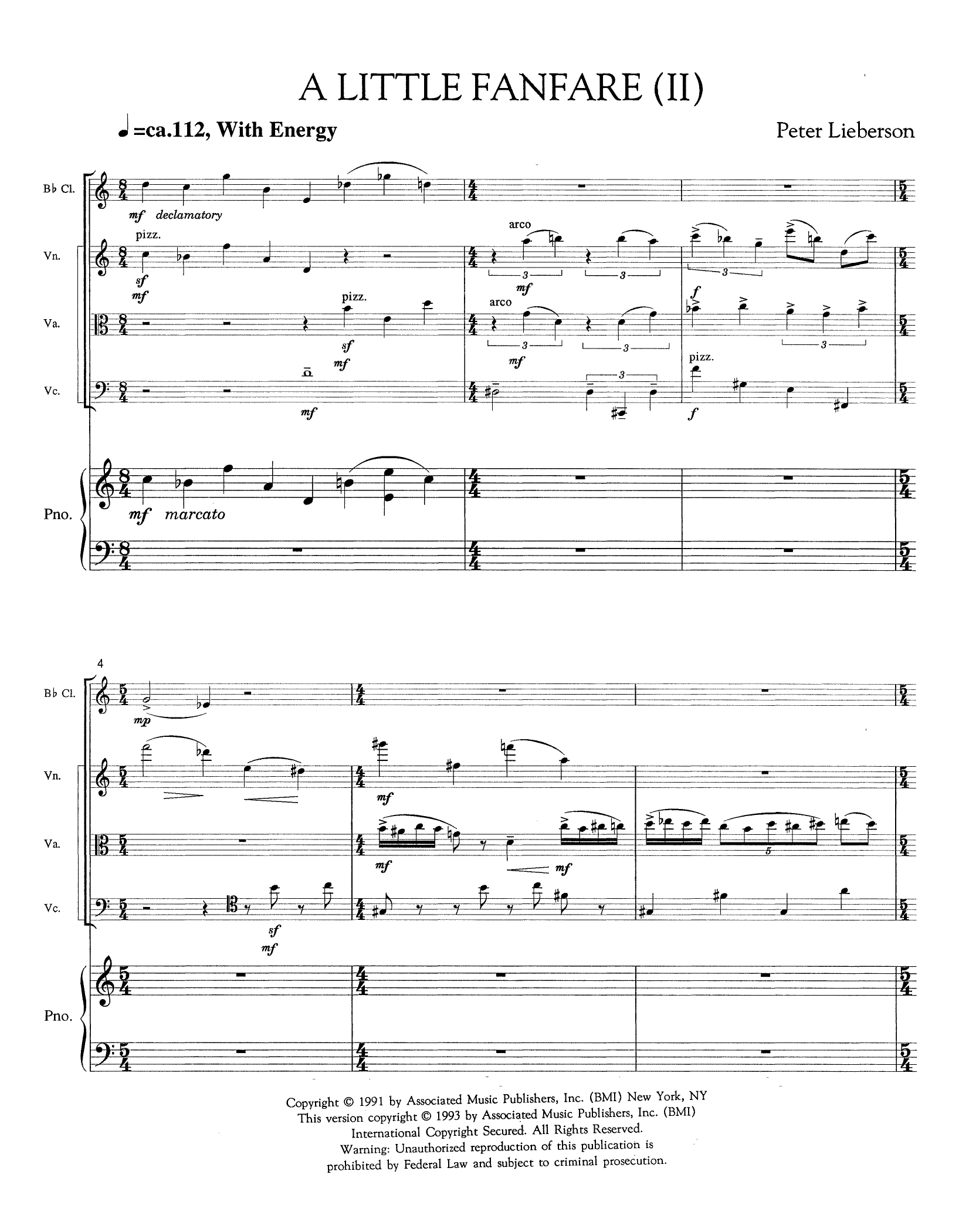 Peter Lieberson Little Fanfare (II) Sheet Music Notes & Chords for Chamber Group - Download or Print PDF