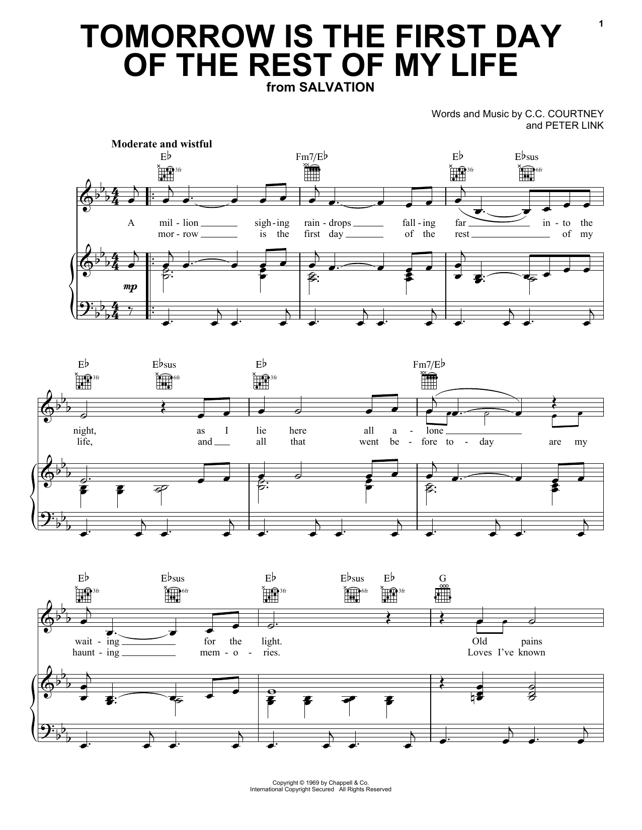 Peter Link Tomorrow Is The First Day Of The Rest Of My Life Sheet Music Notes & Chords for Piano, Vocal & Guitar Chords (Right-Hand Melody) - Download or Print PDF