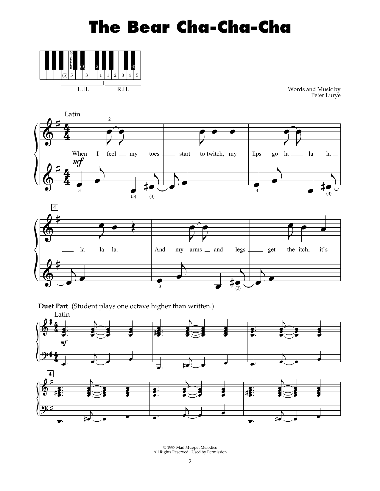 Peter Lurye The Bear Cha-Cha-Cha (from Bear In The Big Blue House) Sheet Music Notes & Chords for 5-Finger Piano - Download or Print PDF