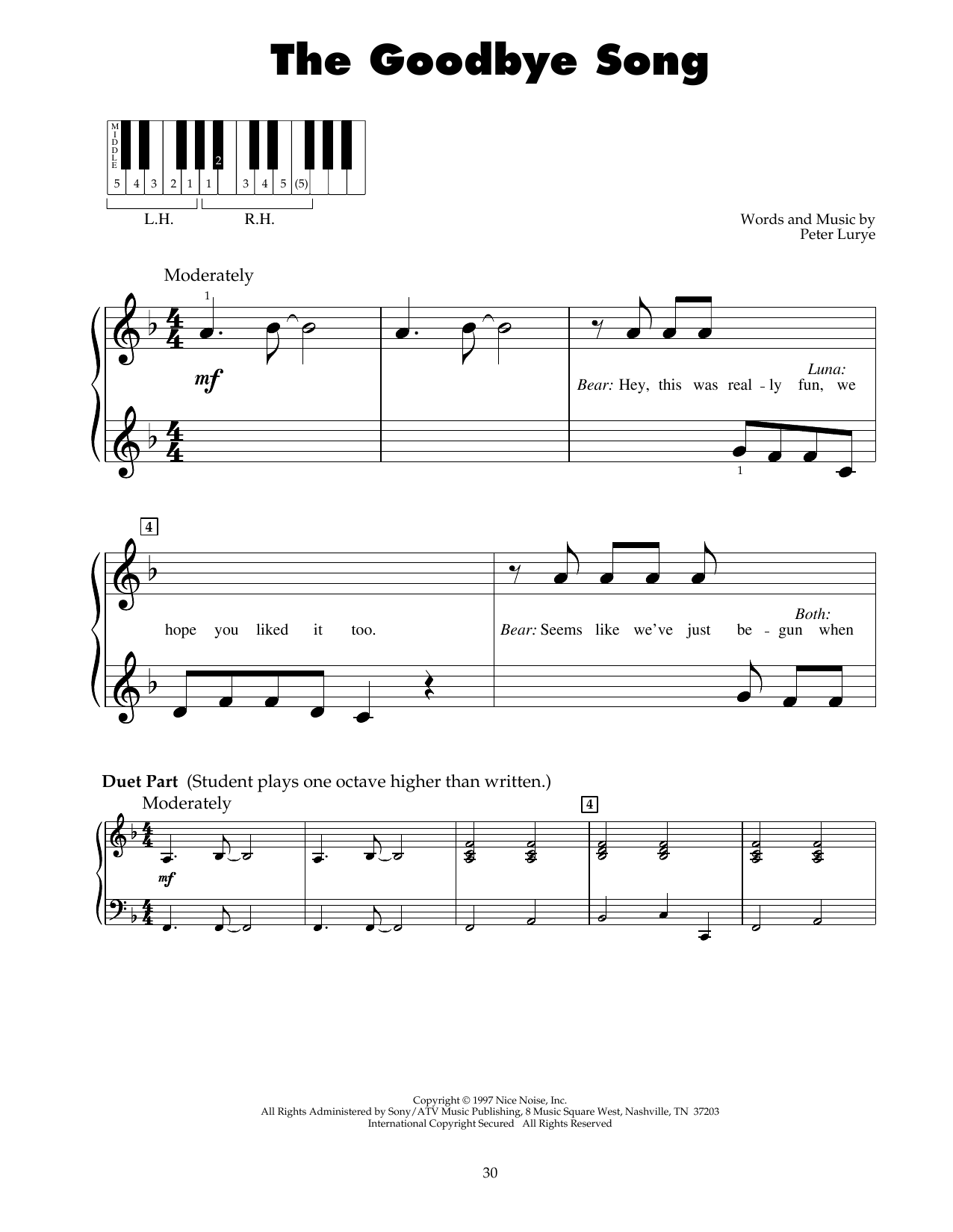 Peter Lurye The Goodbye Song (from Bear In The Big Blue House) Sheet Music Notes & Chords for 5-Finger Piano - Download or Print PDF