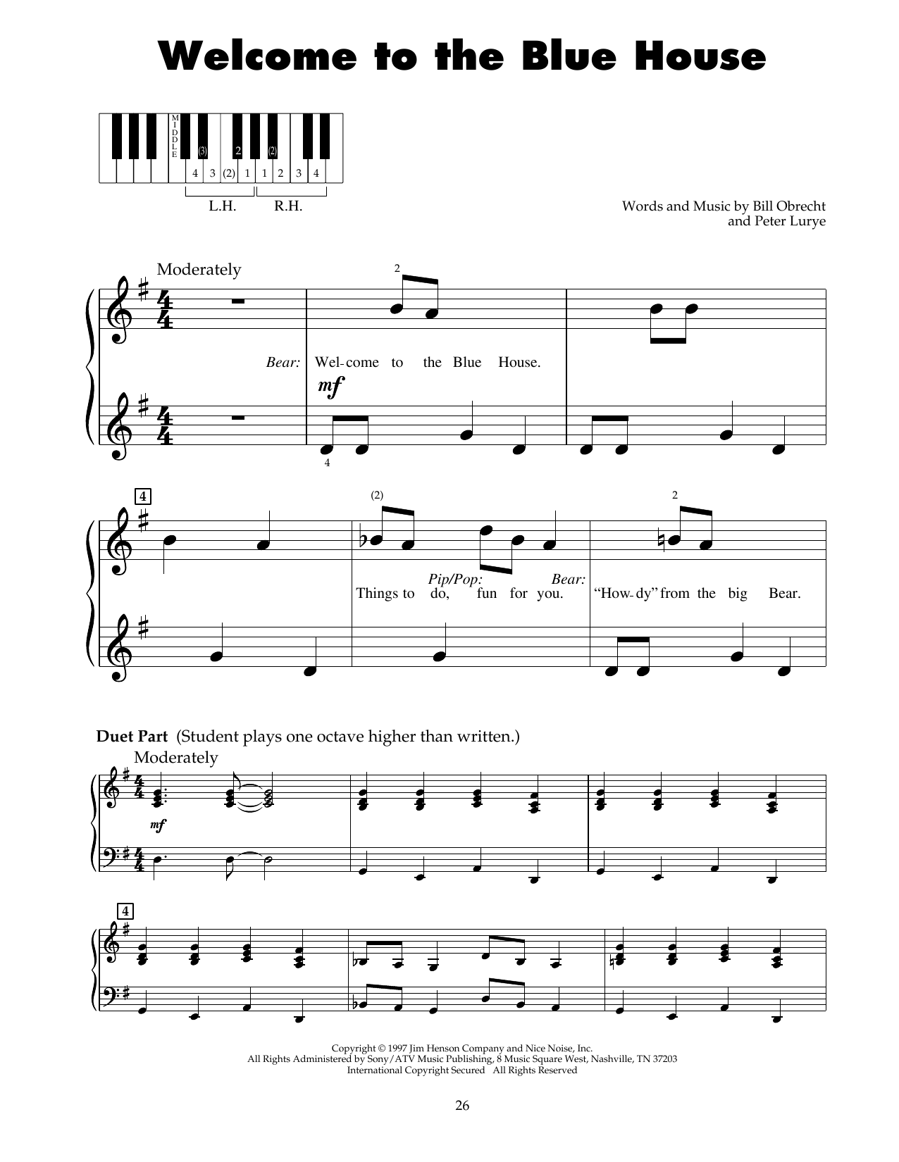 Peter Lurye Welcome To The Blue House (from Bear In The Big Blue House) Sheet Music Notes & Chords for 5-Finger Piano - Download or Print PDF