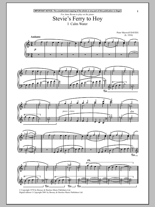 Peter Maxwell Davies Calm Water From Stevie's Ferry To Hoy Sheet Music Notes & Chords for Piano - Download or Print PDF Peter Maxwell Davies Calm Water From Stevie's Ferry To Hoy Sheet Music Notes & Chords for Piano - Download or Print PDF