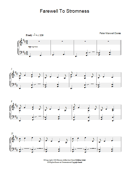 Peter Maxwell Davies Farewell To Stromness Sheet Music Notes & Chords for Piano - Download or Print PDF