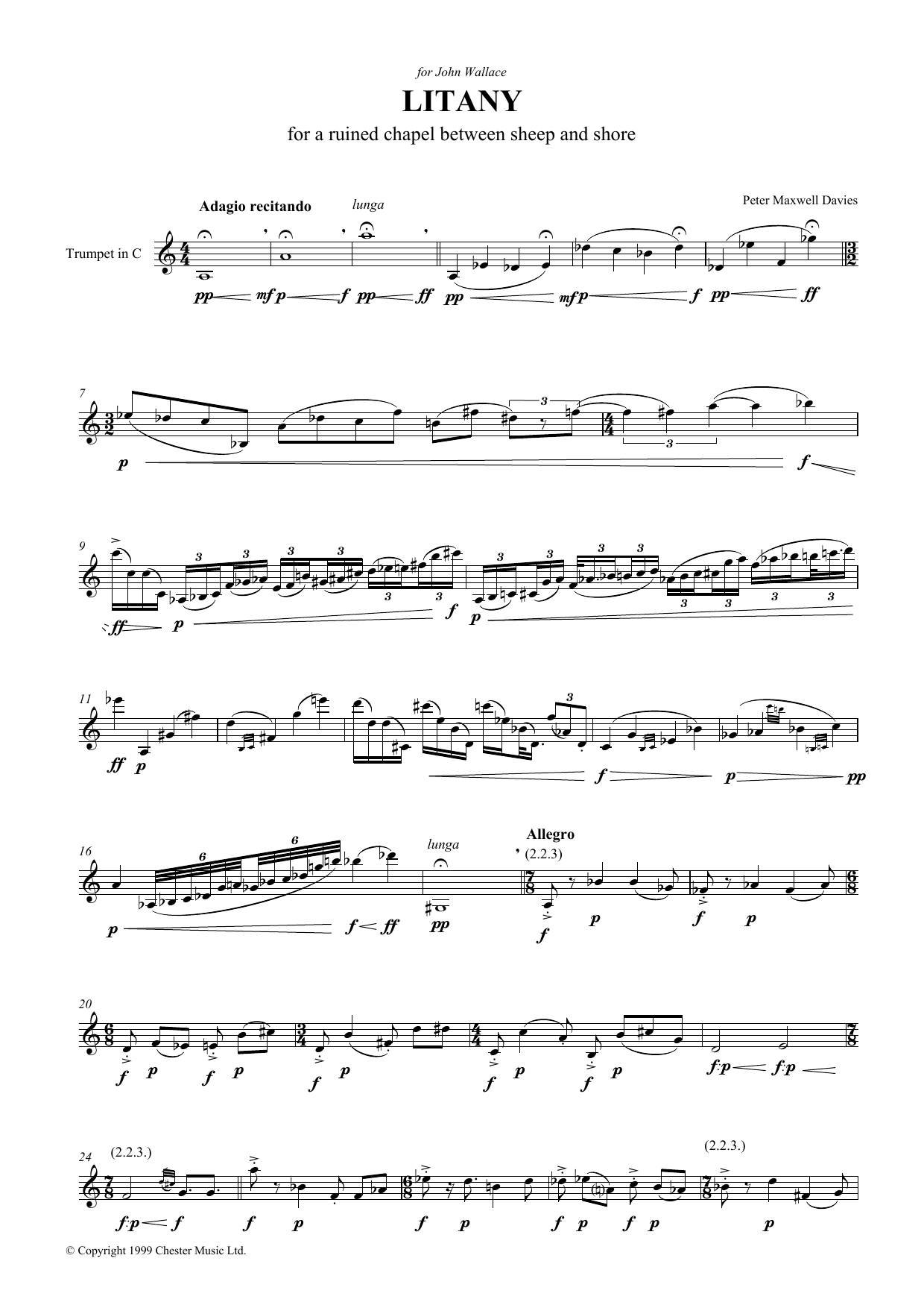 Peter Maxwell Davies Litany For A Ruined Chapel Between Sheep And Shore Sheet Music Notes & Chords for Trumpet - Download or Print PDF
