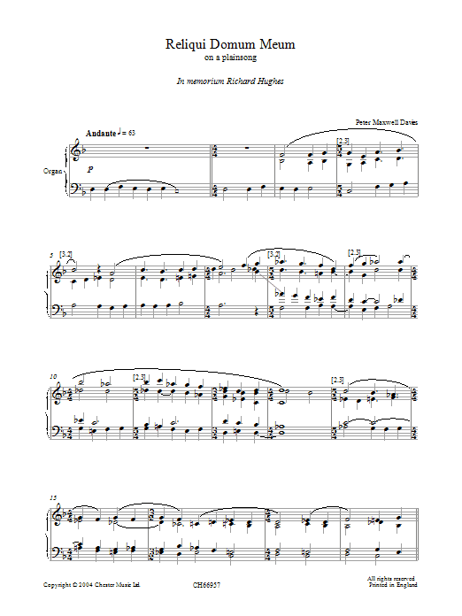 Peter Maxwell Davies Reliqui Domum Meum Sheet Music Notes & Chords for Piano - Download or Print PDF