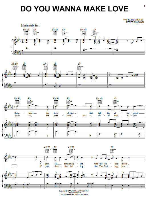 Peter McCann Do You Wanna Make Love Sheet Music Notes & Chords for Piano, Vocal & Guitar (Right-Hand Melody) - Download or Print PDF