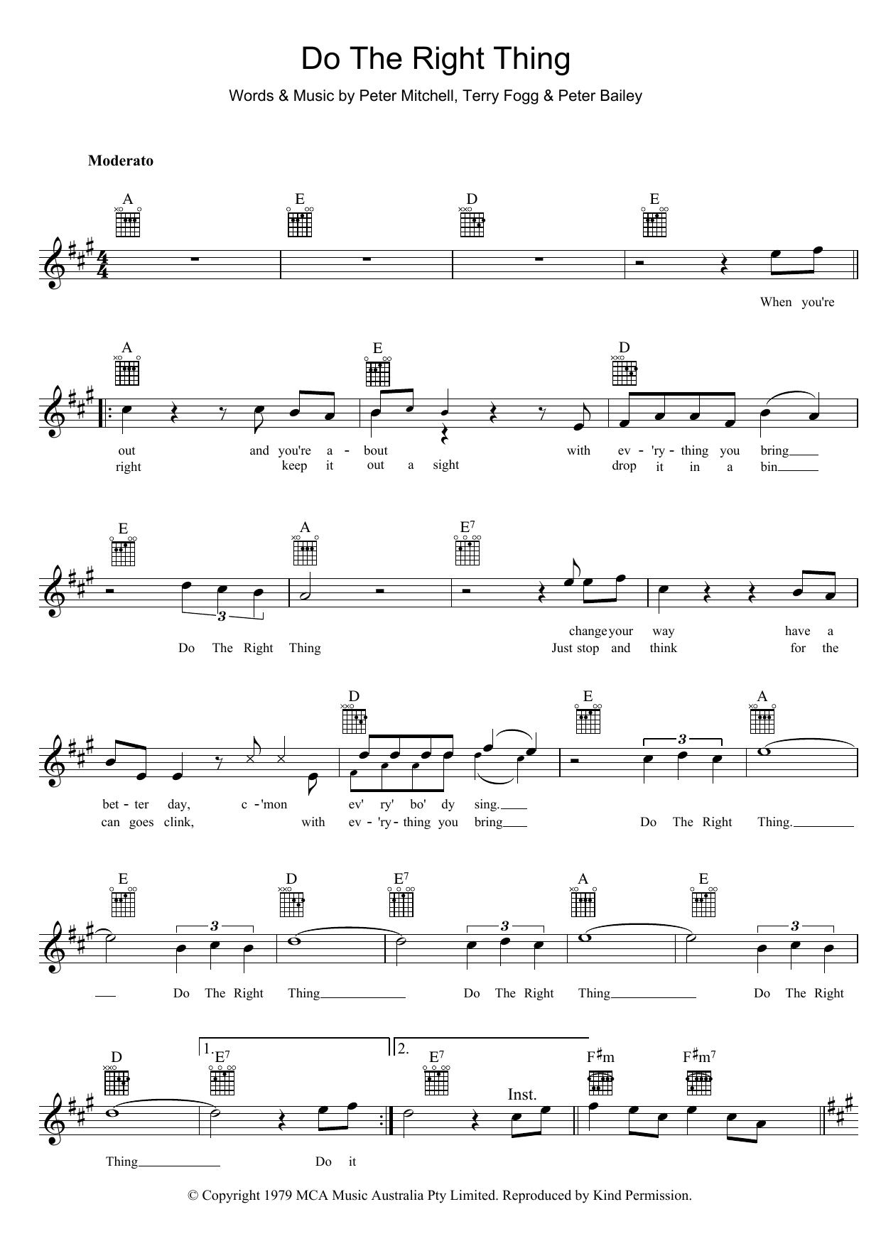 Peter Mitchell Do The Right Thing Sheet Music Notes & Chords for Melody Line, Lyrics & Chords - Download or Print PDF