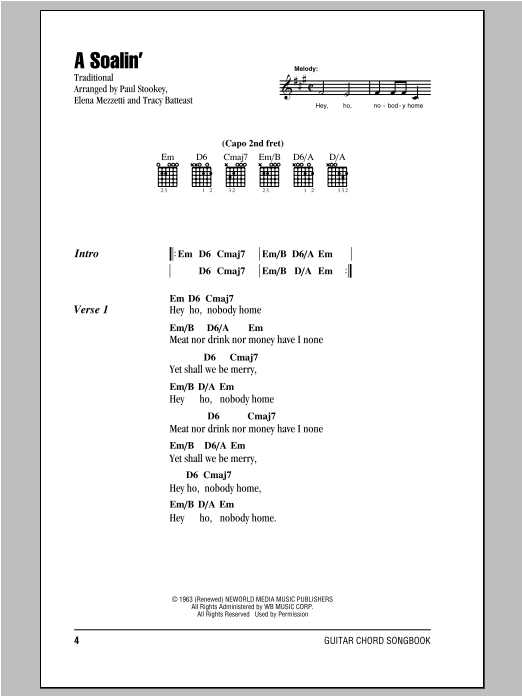 Peter, Paul & Mary A Soalin' Sheet Music Notes & Chords for Lyrics & Chords - Download or Print PDF