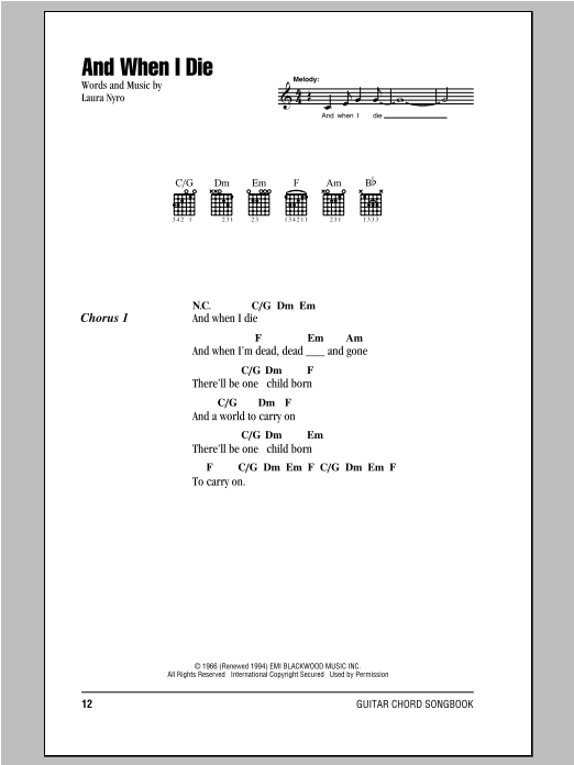 Peter, Paul & Mary And When I Die Sheet Music Notes & Chords for Melody Line, Lyrics & Chords - Download or Print PDF