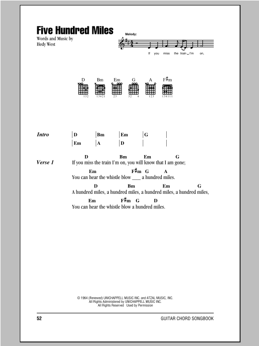 Peter, Paul & Mary Five Hundred Miles Sheet Music Notes & Chords for Dulcimer - Download or Print PDF
