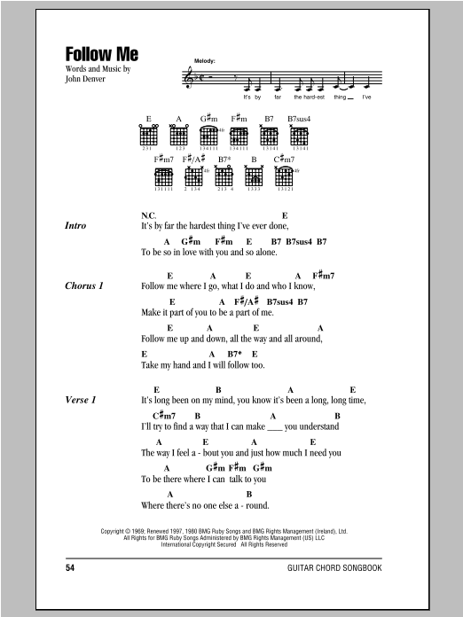 Peter, Paul & Mary Follow Me Sheet Music Notes & Chords for Lyrics & Chords - Download or Print PDF