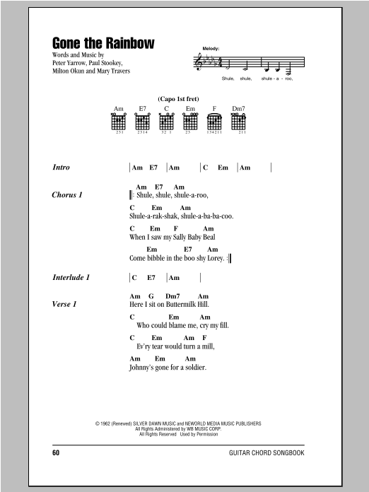 Peter, Paul & Mary Gone The Rainbow Sheet Music Notes & Chords for Lyrics & Chords - Download or Print PDF