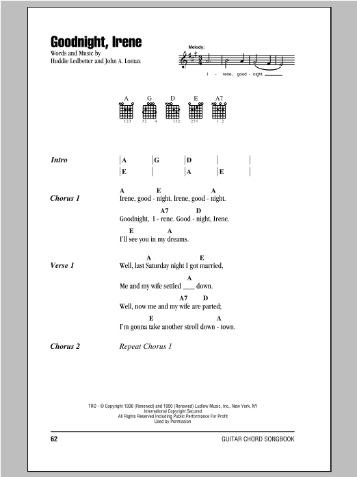 Peter, Paul & Mary Goodnight, Irene Sheet Music Notes & Chords for Solo Guitar Tab - Download or Print PDF