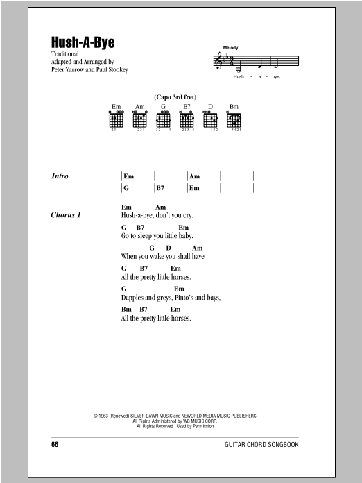 Peter, Paul & Mary Hush-A-Bye Sheet Music Notes & Chords for Lyrics & Chords - Download or Print PDF