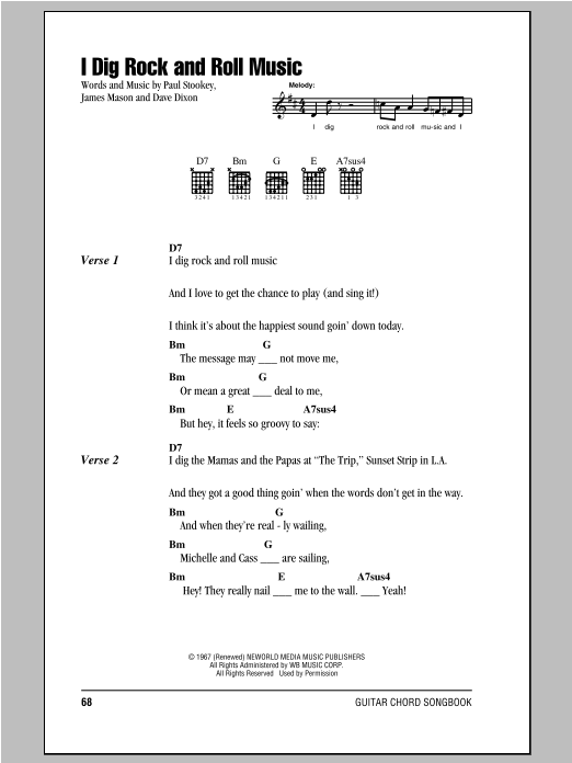 Peter, Paul & Mary I Dig Rock And Roll Music Sheet Music Notes & Chords for Lyrics & Chords - Download or Print PDF