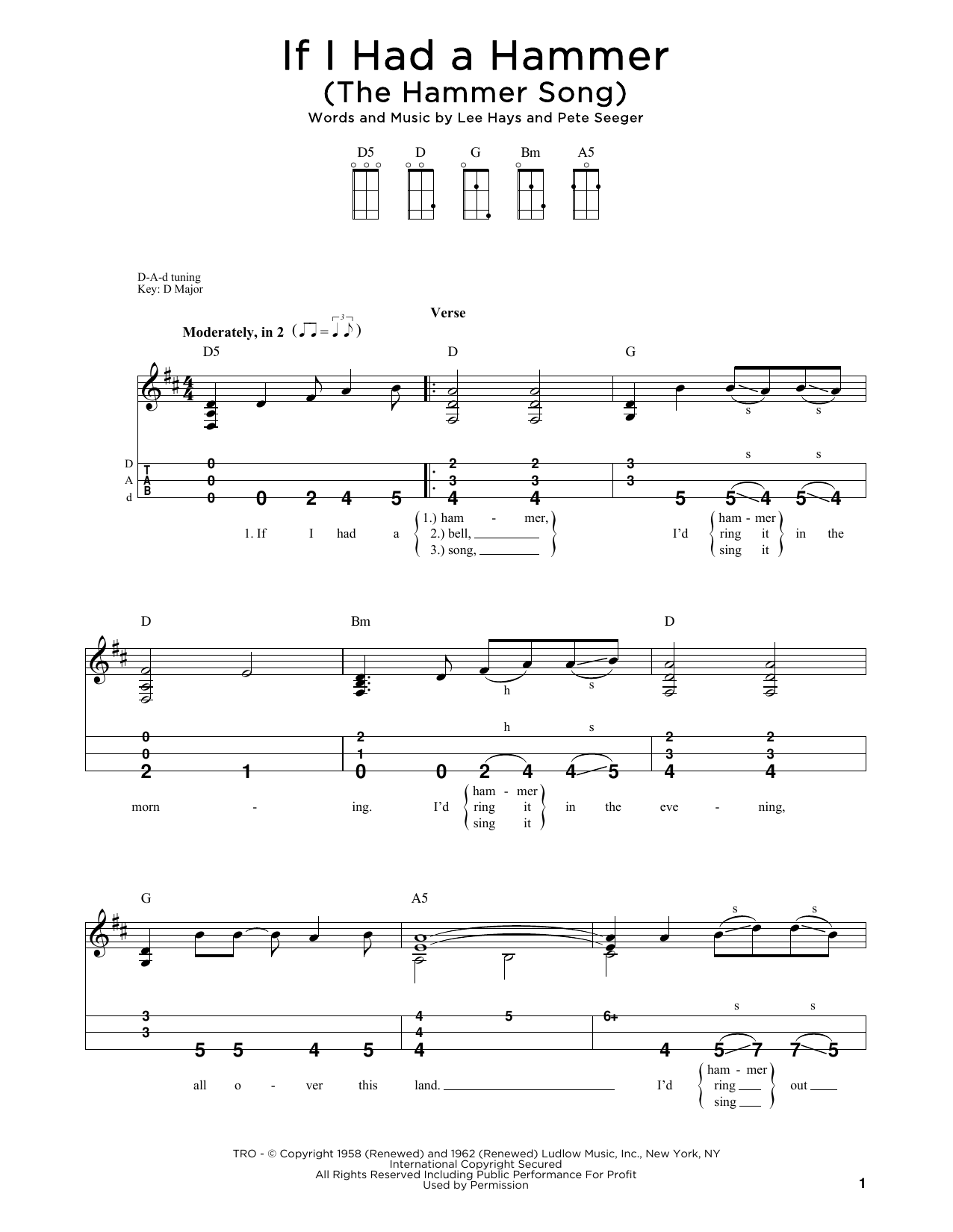 Peter, Paul & Mary If I Had A Hammer (The Hammer Song) (arr. Steven B. Eulberg) Sheet Music Notes & Chords for Dulcimer - Download or Print PDF