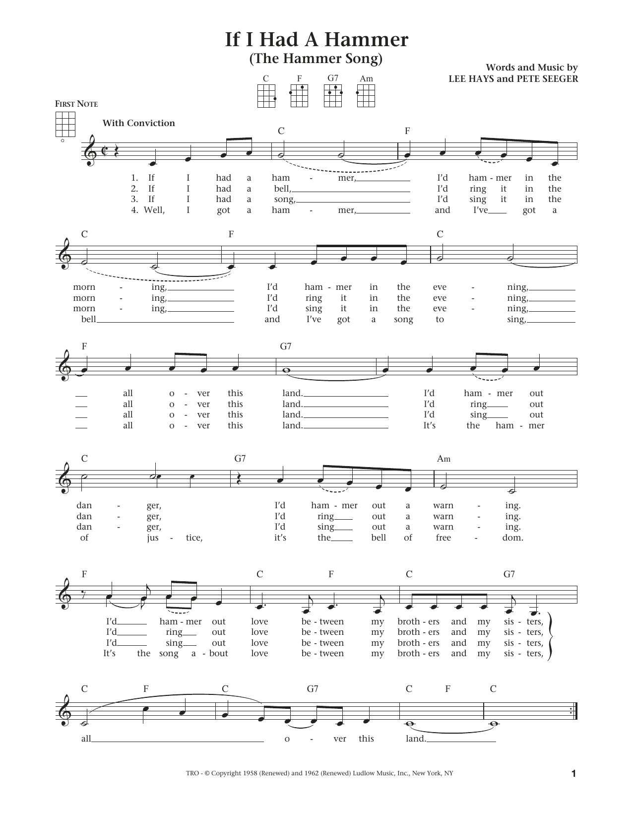 Peter, Paul & Mary If I Had A Hammer (The Hammer Song) (from The Daily Ukulele) (arr. Liz and Jim Beloff) Sheet Music Notes & Chords for Ukulele - Download or Print PDF