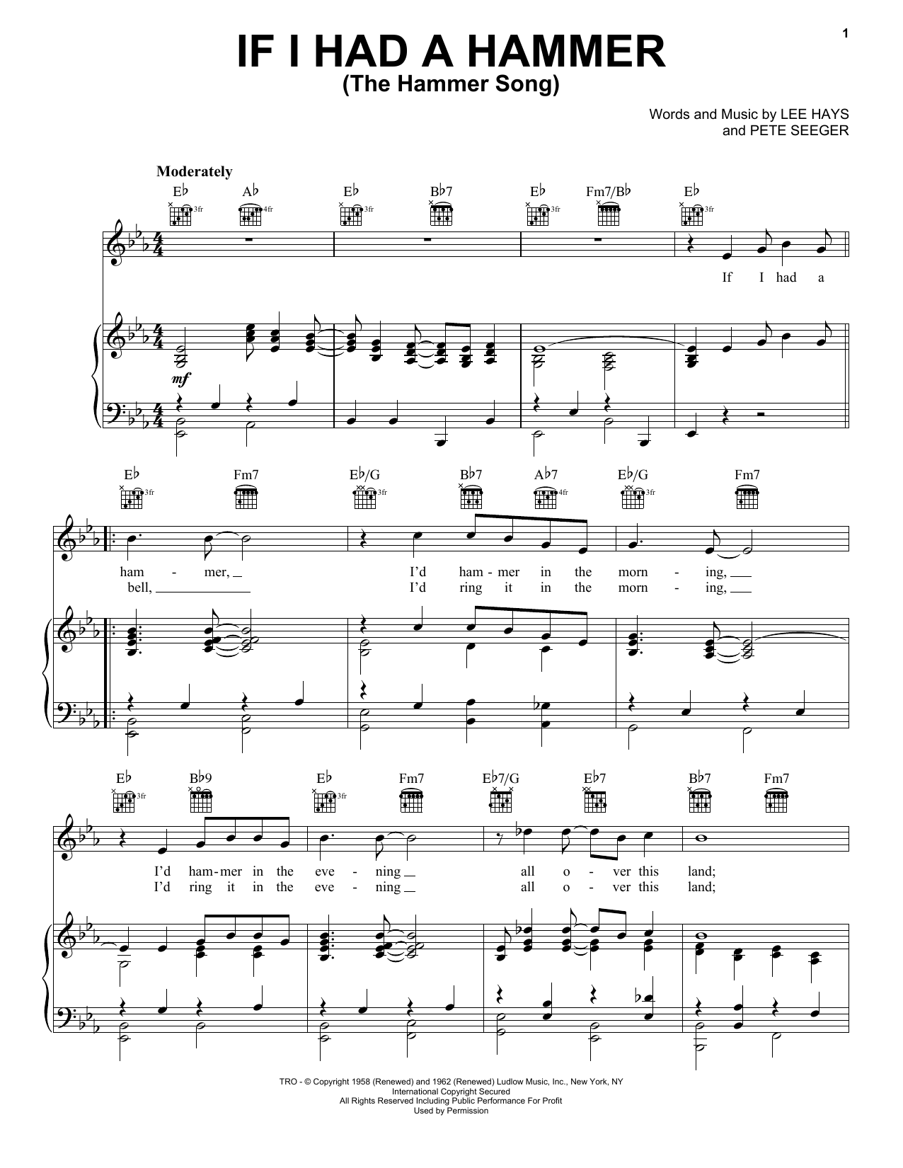 Peter, Paul & Mary If I Had A Hammer (The Hammer Song) sheet music notes and chords. Download Printable PDF.
