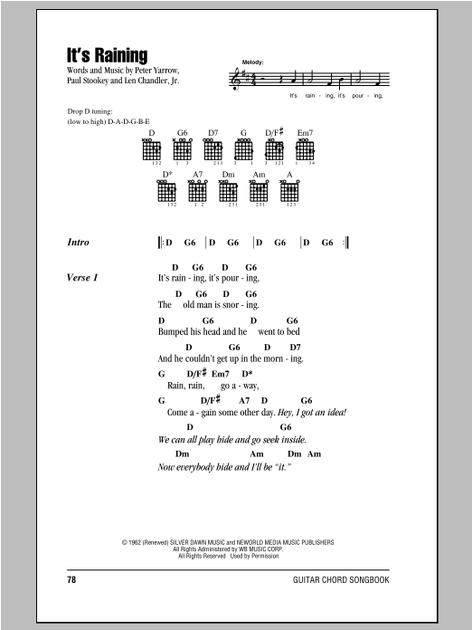 Peter, Paul & Mary It's Raining Sheet Music Notes & Chords for Lyrics & Chords - Download or Print PDF