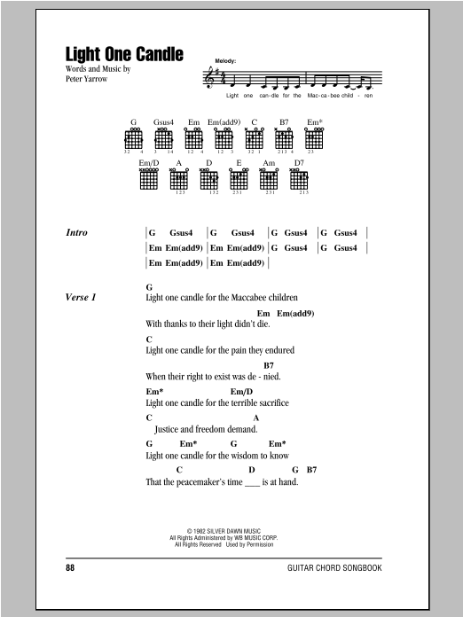 Peter, Paul & Mary Light One Candle Sheet Music Notes & Chords for Lyrics & Chords - Download or Print PDF