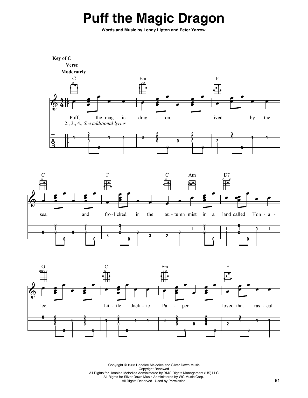 Peter, Paul & Mary Puff The Magic Dragon (arr. Fred Sokolow) Sheet Music Notes & Chords for Banjo Tab - Download or Print PDF