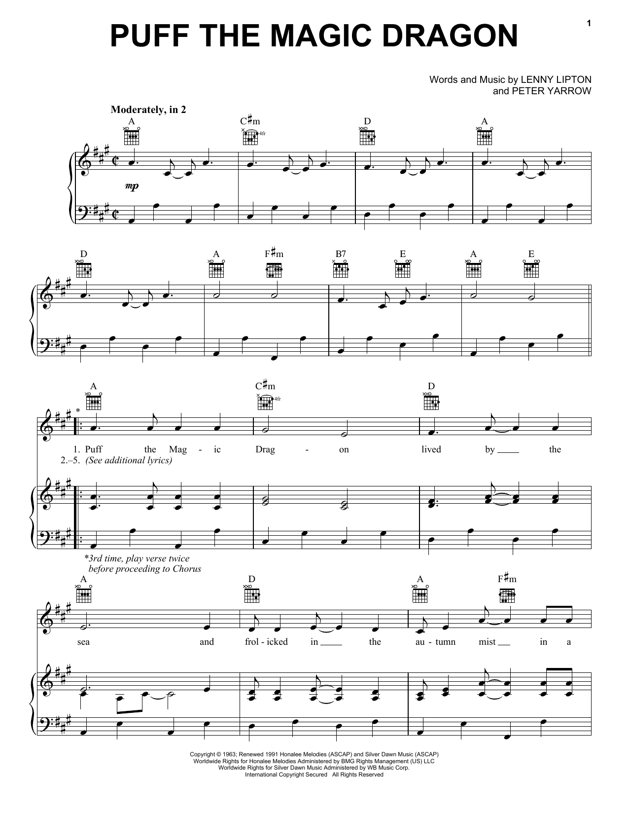 Peter, Paul & Mary Puff The Magic Dragon Sheet Music Notes & Chords for Mandolin - Download or Print PDF