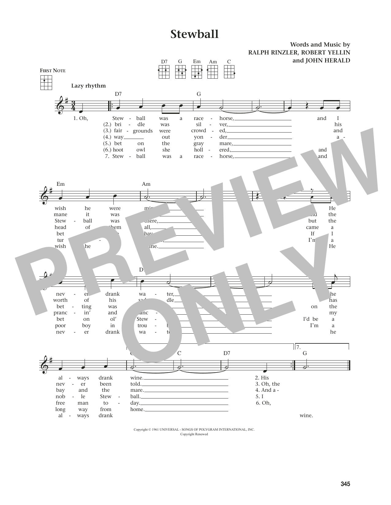 Peter, Paul & Mary Stewball (from The Daily Ukulele) (arr. Jim Beloff) Sheet Music Notes & Chords for Ukulele - Download or Print PDF