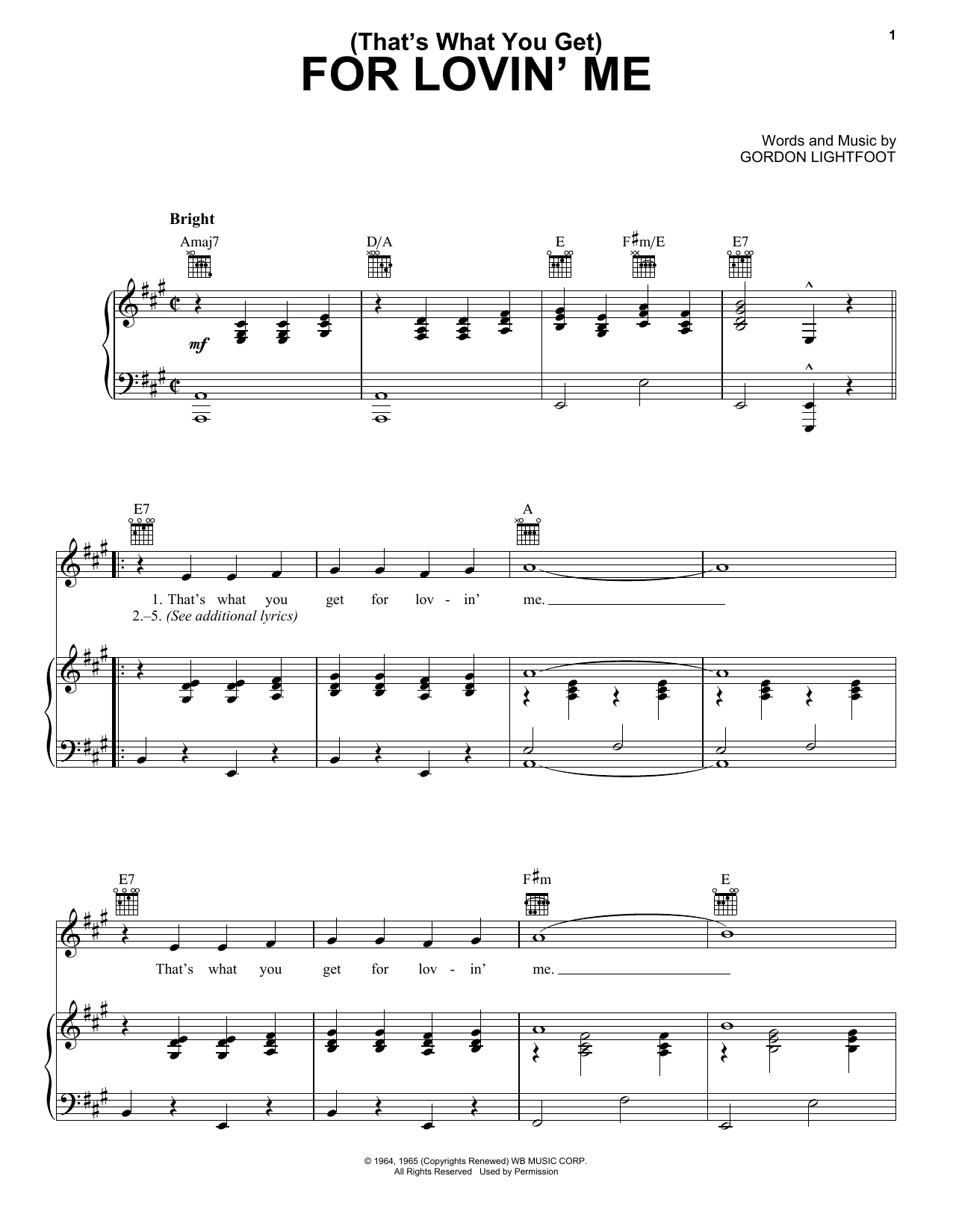 Peter, Paul & Mary (That's What You Get) For Lovin' Me Sheet Music Notes & Chords for Piano, Vocal & Guitar (Right-Hand Melody) - Download or Print PDF