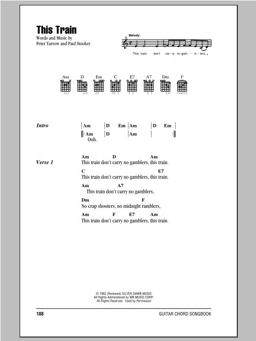 Peter, Paul & Mary This Train Sheet Music Notes & Chords for Lyrics & Chords - Download or Print PDF