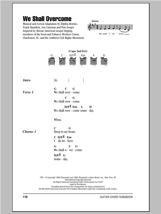 Peter, Paul & Mary We Shall Overcome Sheet Music Notes & Chords for Lyrics & Chords - Download or Print PDF