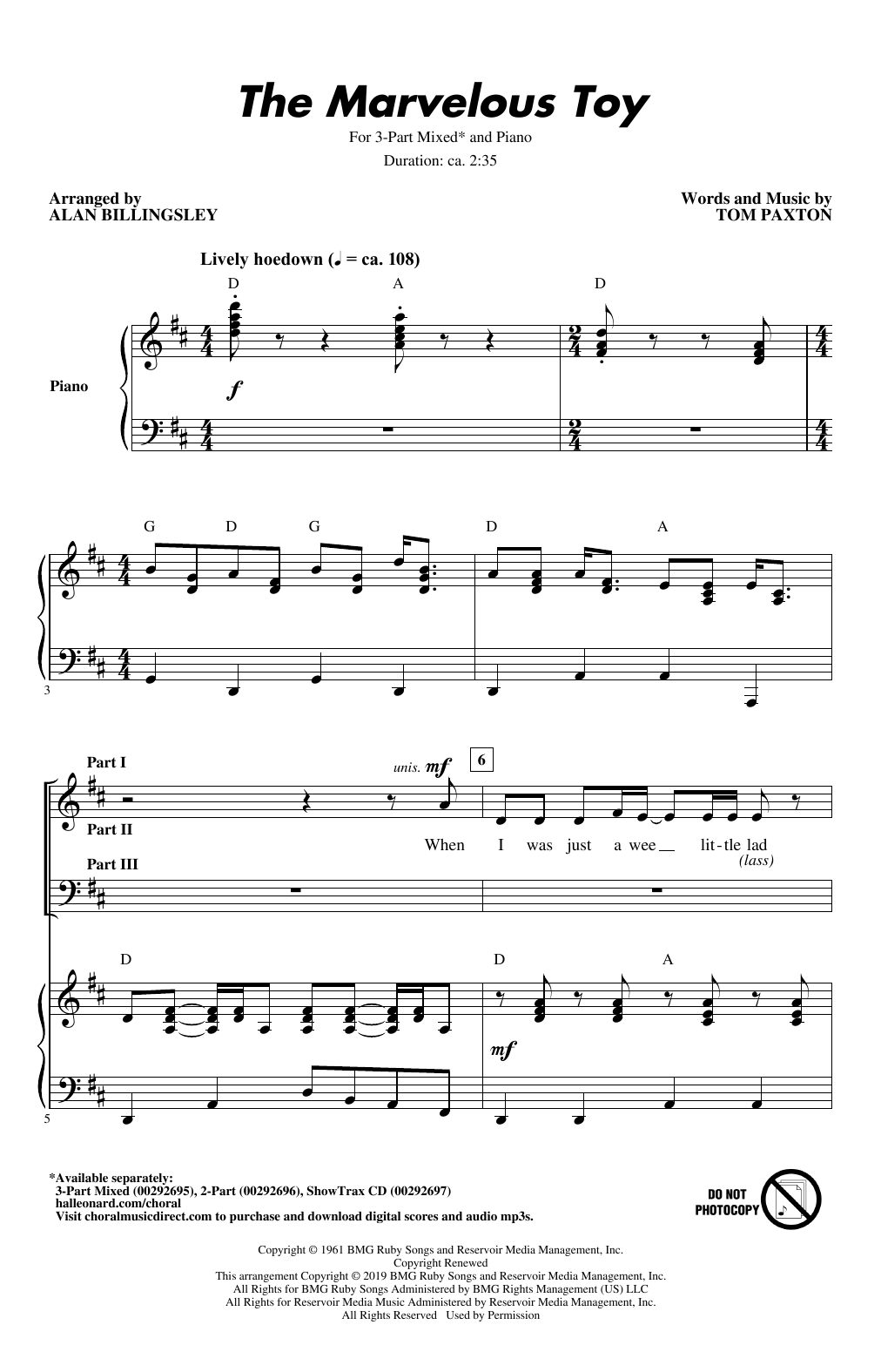Peter, Paul and Mary The Marvelous Toy (arr. Alan Billingsley) Sheet Music Notes & Chords for 2-Part Choir - Download or Print PDF