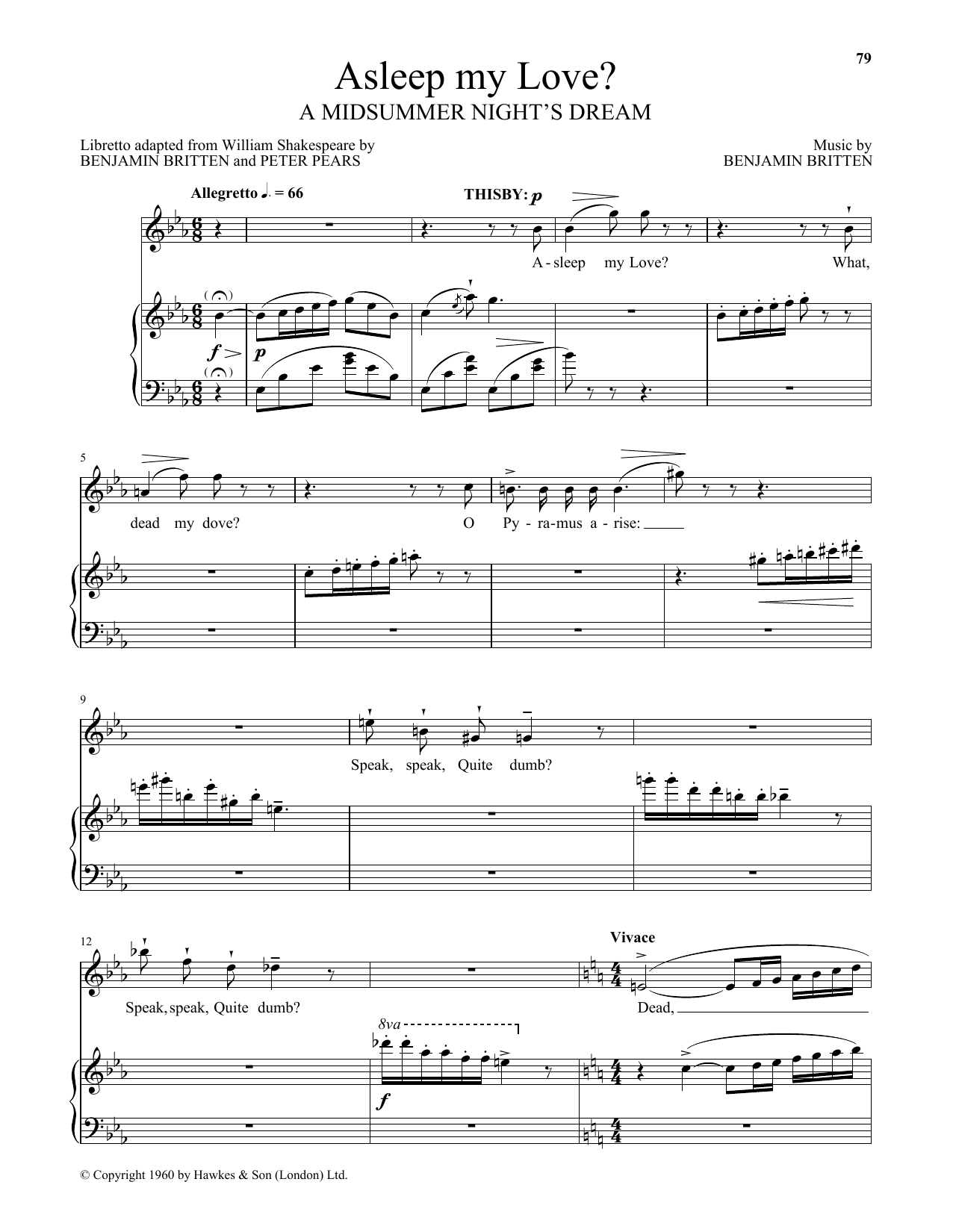 Peter Pears Asleep My Love? Sheet Music Notes & Chords for Piano & Vocal - Download or Print PDF