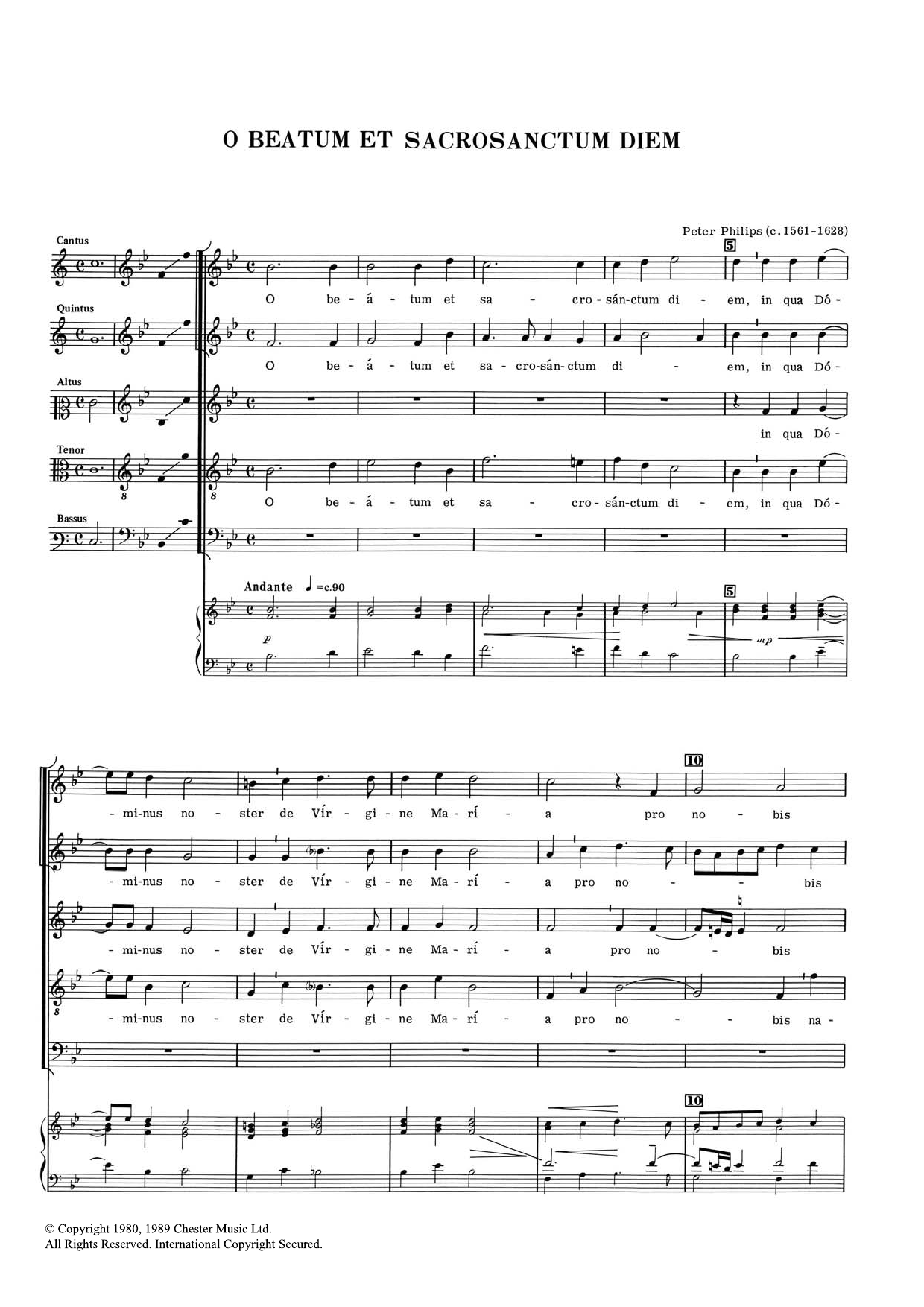 Peter Philips O Beatum Et Sacrosanctum Diem Sheet Music Notes & Chords for Choral SAATB - Download or Print PDF