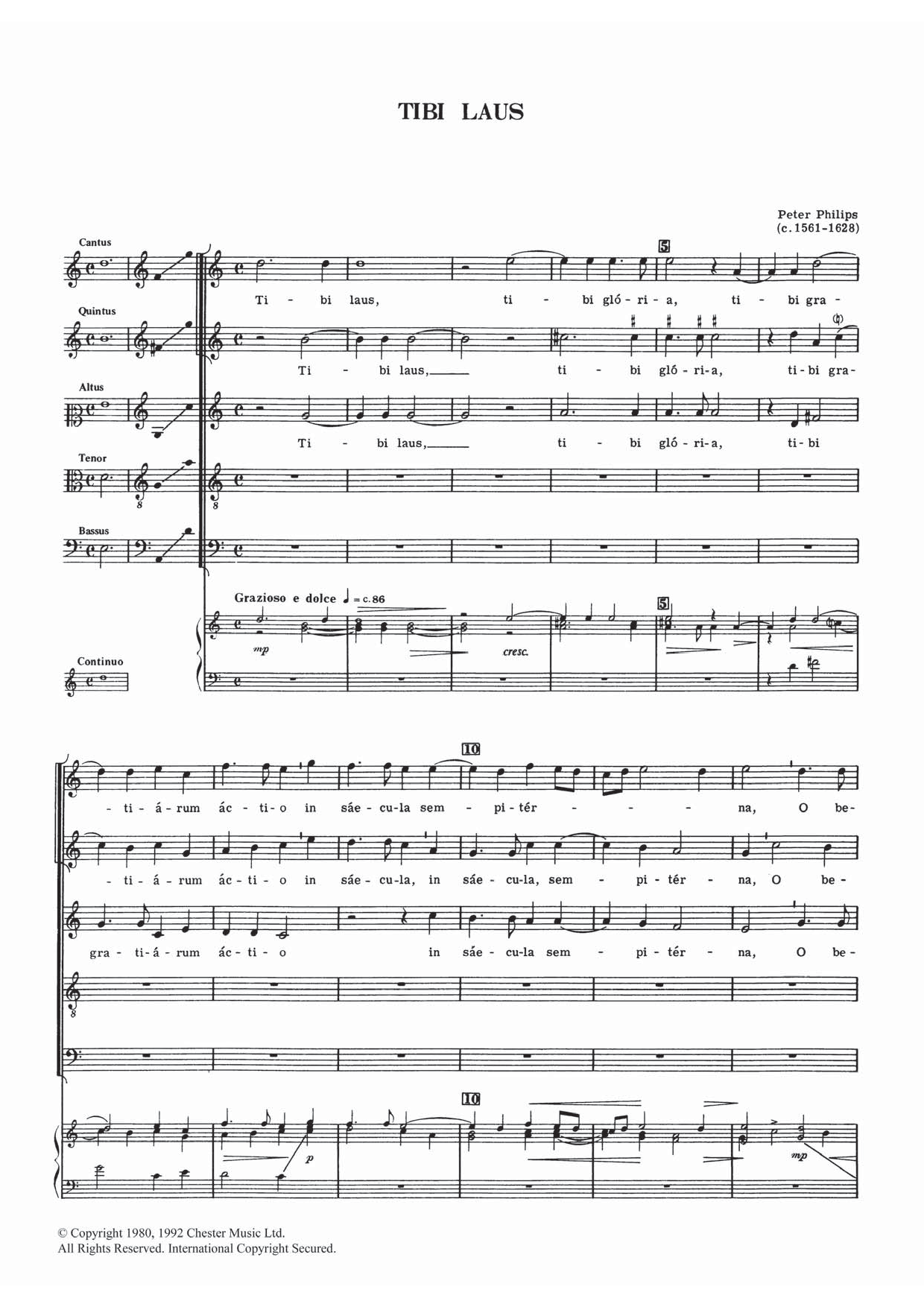 Peter Philips Tibi Laus Sheet Music Notes & Chords for Choral SSATB - Download or Print PDF